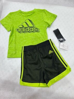 Boy’s Adidas Lime Green Tee and Black Mesh Short Set